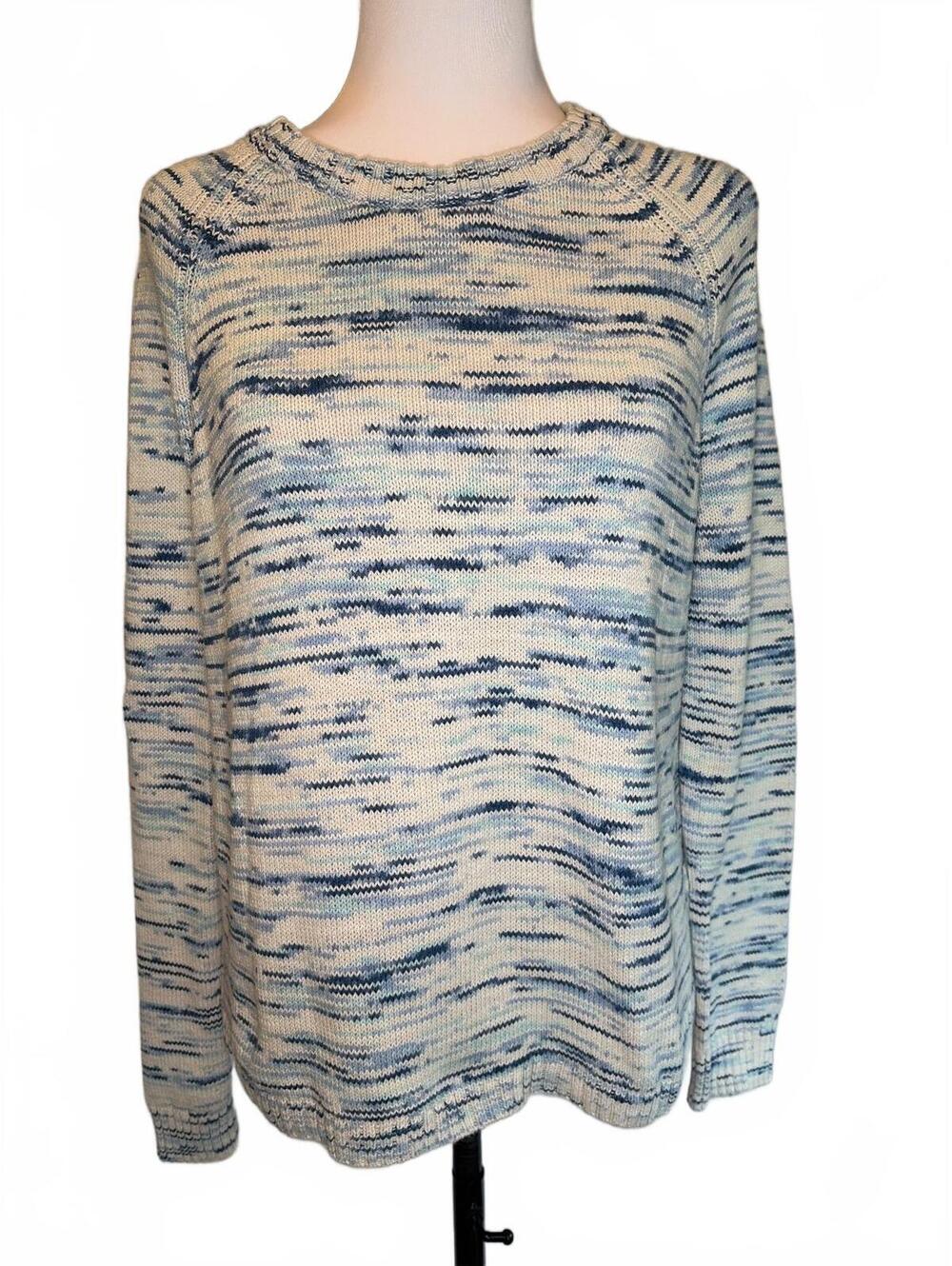 J.Crew Blue Cream Space Dye Cotton Sweater XS Coastal Grandma Preppy Casual